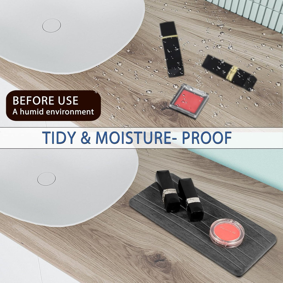 2PCS Water Absorbing Stone Tray, Fast Drying Stone Sink Tray, Water Absorbent Diatomite Trays