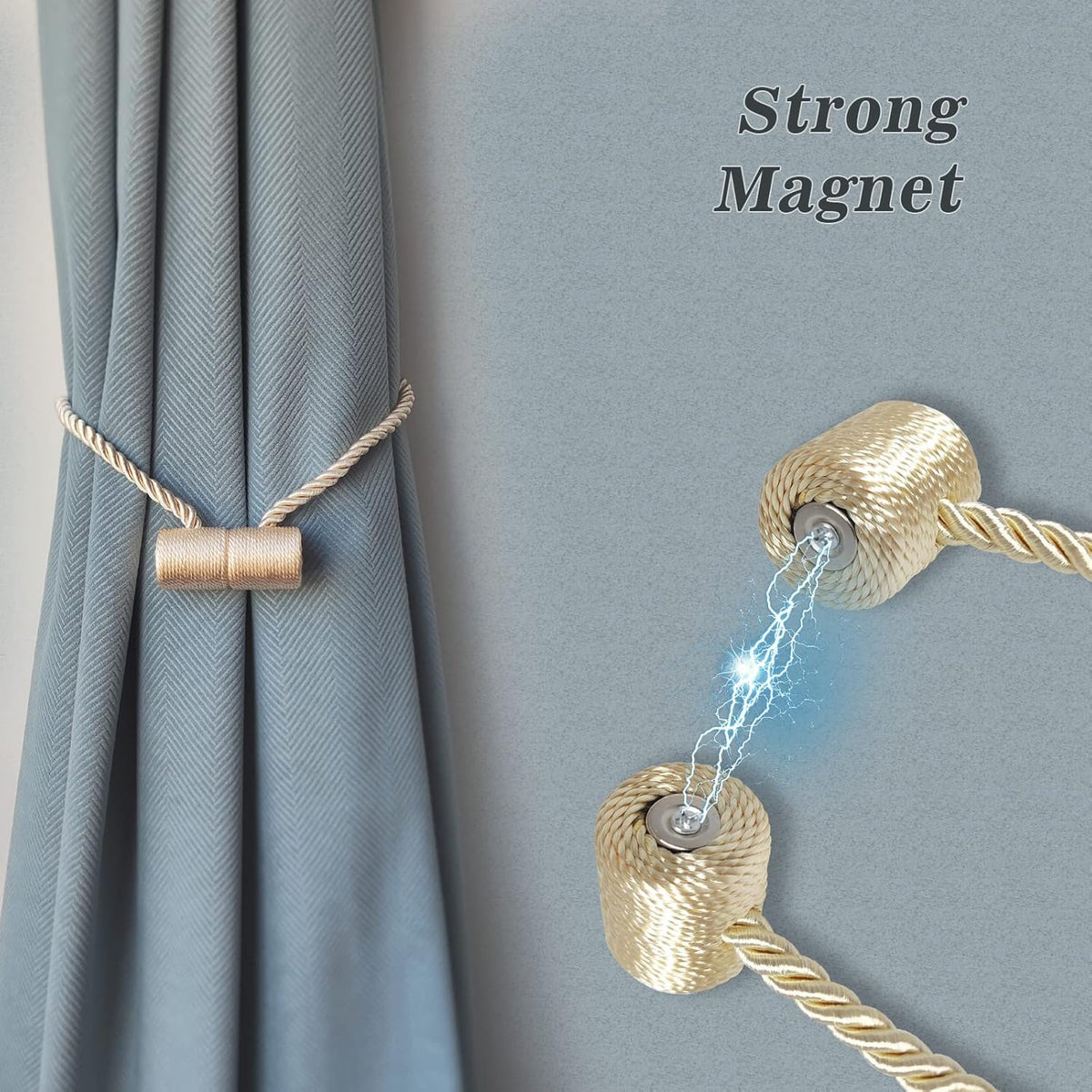 Hion Magnetic Curtain Tiebacks Beige 4 Pack, Curtain Tiebacks Buckles Holdbacks Holders Hooks Clip