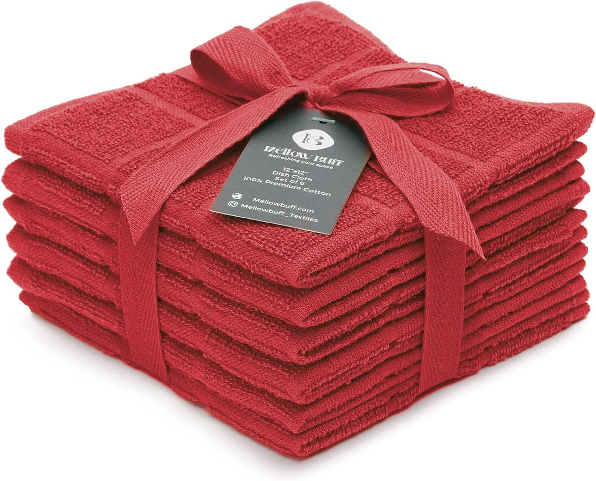 100% Cotton Dish Cloths for Dish Washing, Terry Dish Cloth, Cotton Dish Rags, 6 Pack, Super Soft