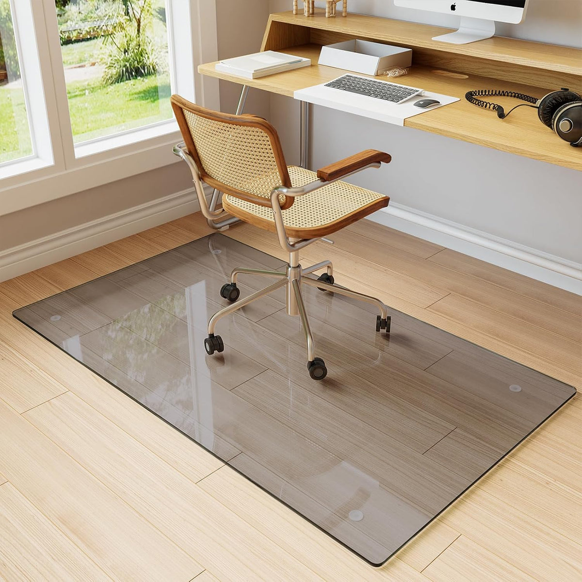 Koonmi Tempered Glass Chair Mat for Hardwood Floors & Carpets, 30" x 55“ Grey Heavy Duty Office