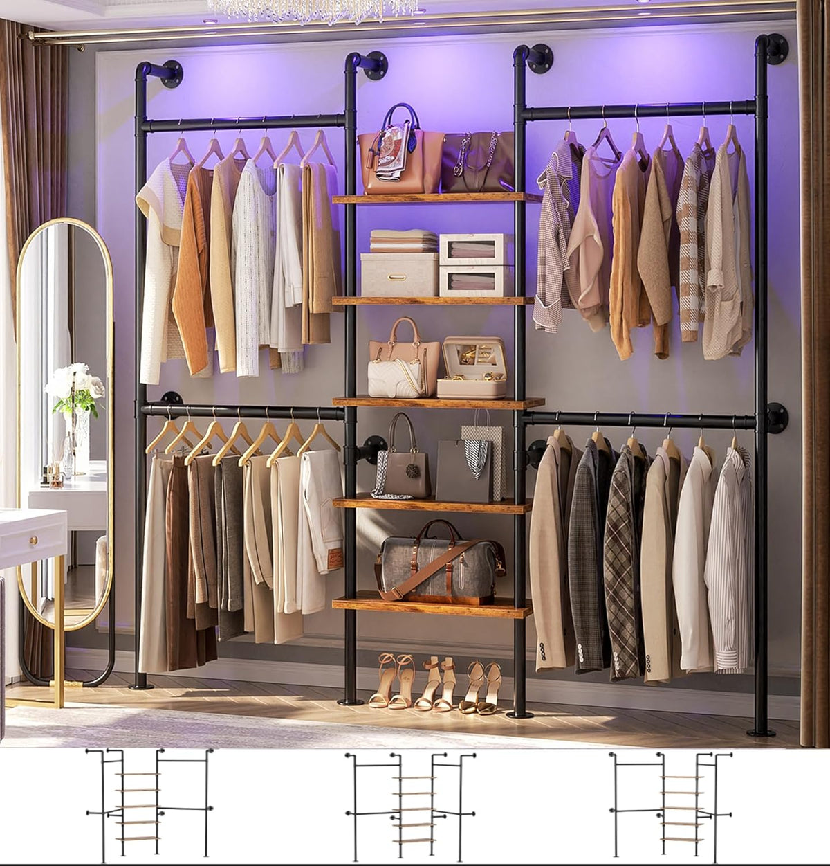 Aheaplus Industrial Pipe Clothing Rack, Reversible 6.42FT Clothes Rack for Hanging Clothes, Heavy