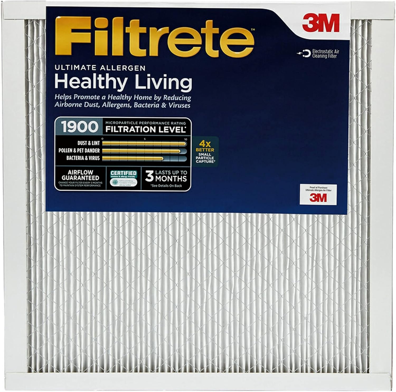 Filtrete 14x14x1 AC Furnace Air Filter, MERV 13, MPR 1900, Premium Allergen, Bacteria & Virus