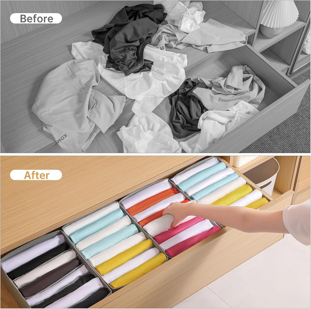 Coorganisers4 Packs T-shirt Drawer Organizers for Clothing,8 Grids Compartment Wardrobe Storage