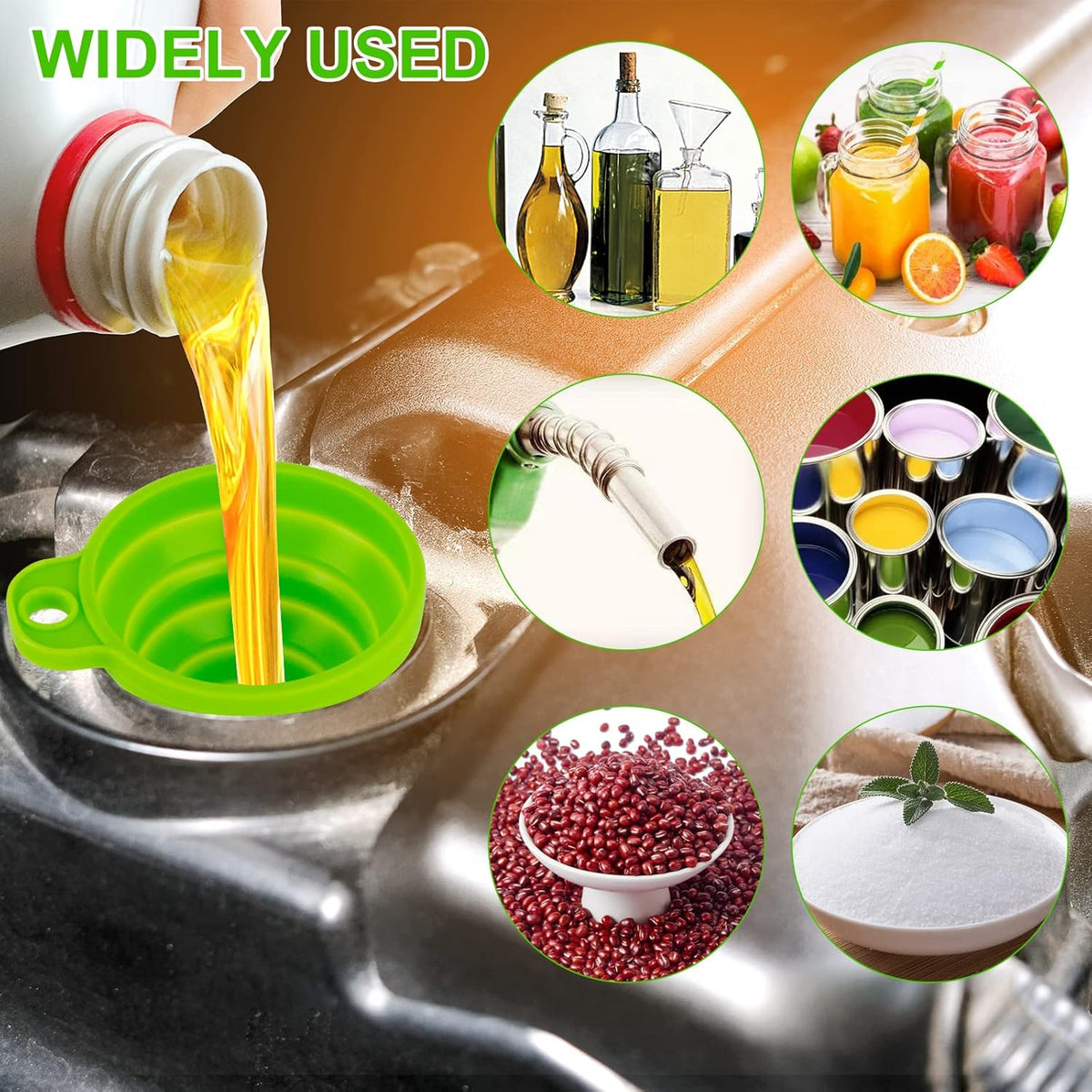 Kitchen Funnel Set 7 Pack, Collapsible Silicone Funnel for Filling Bottles, Beverage, Lab, Oil