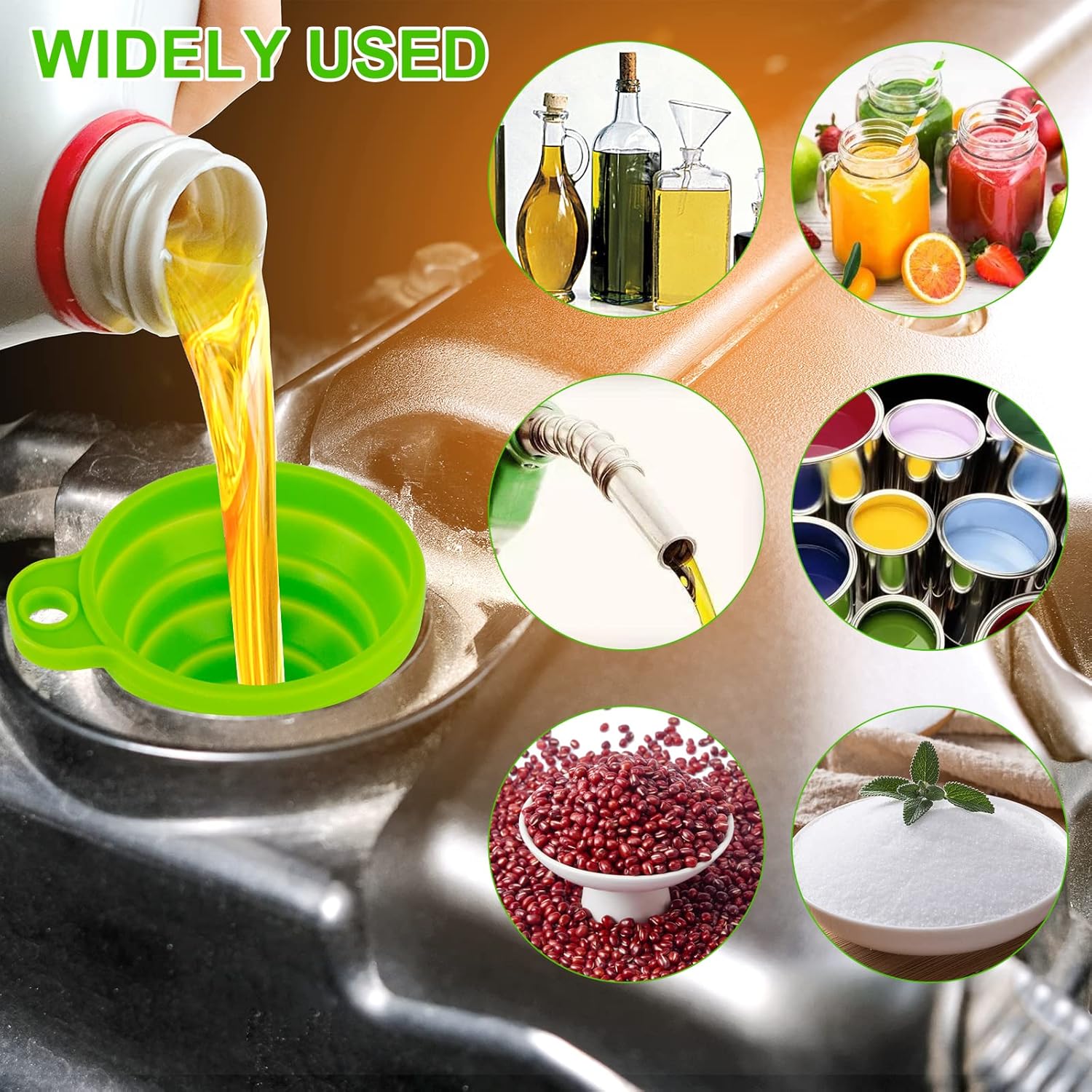 Kitchen Funnel Set 7 Pack, Collapsible Silicone Funnel for Filling Bottles, Beverage, Lab, Oil