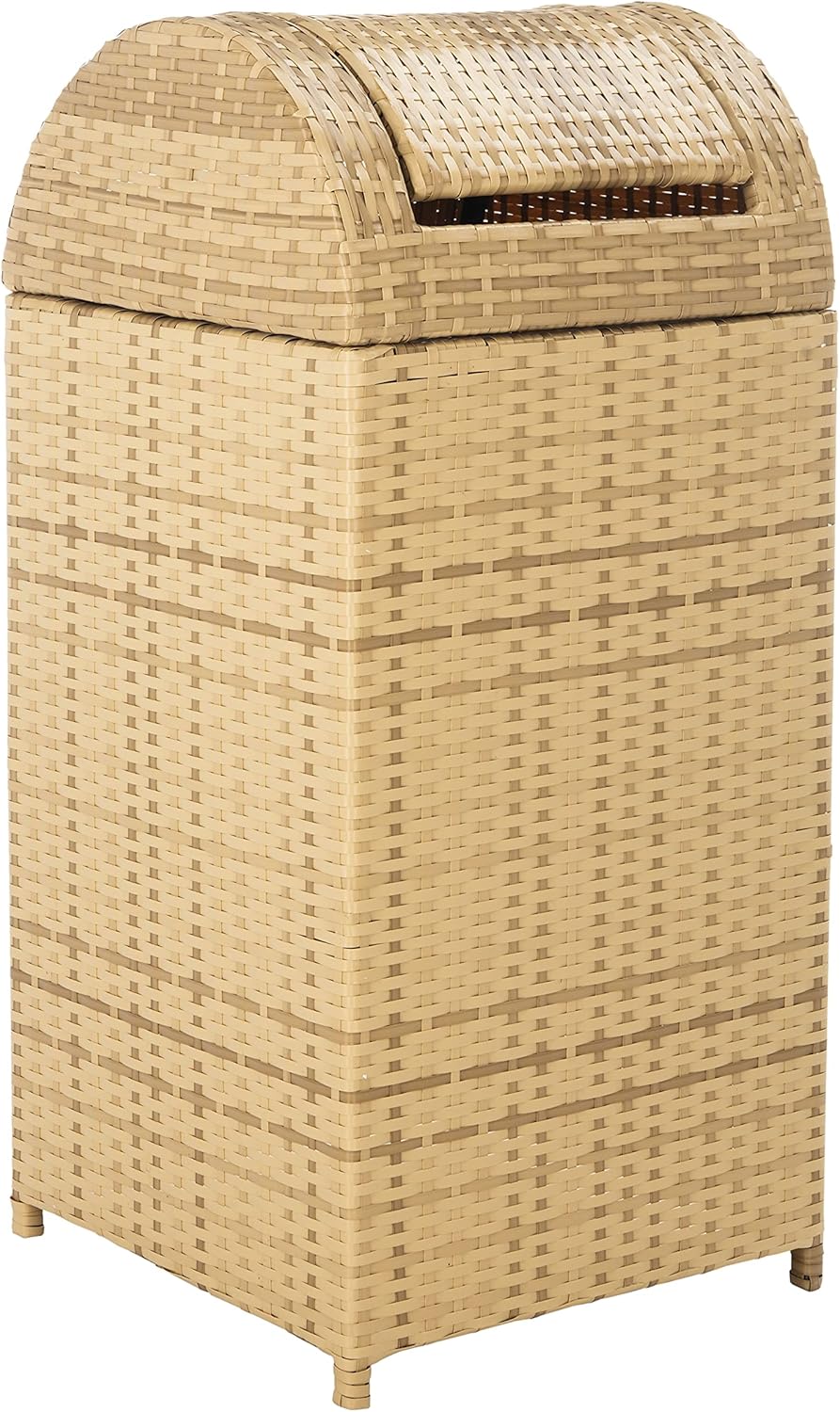SAFAVIEH Outdoor Collection Mazeli Natural Woven Swing Top Dome Lid Trash Bin (Fully Assembled)