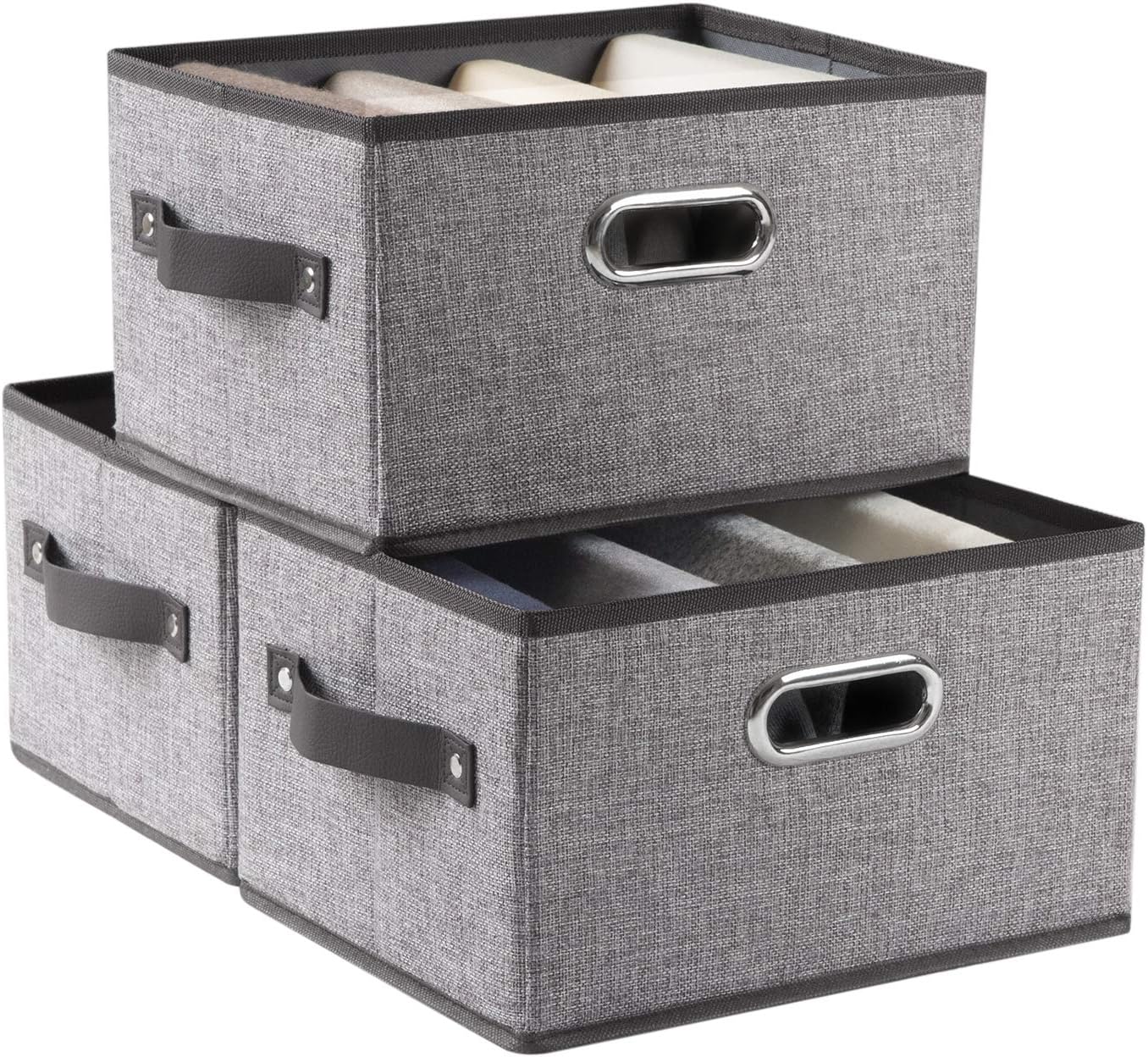 PRANDOM Fodable Storage Bins for Closet [3-pack] Decorative Fabric Storage Baskets Cubes with