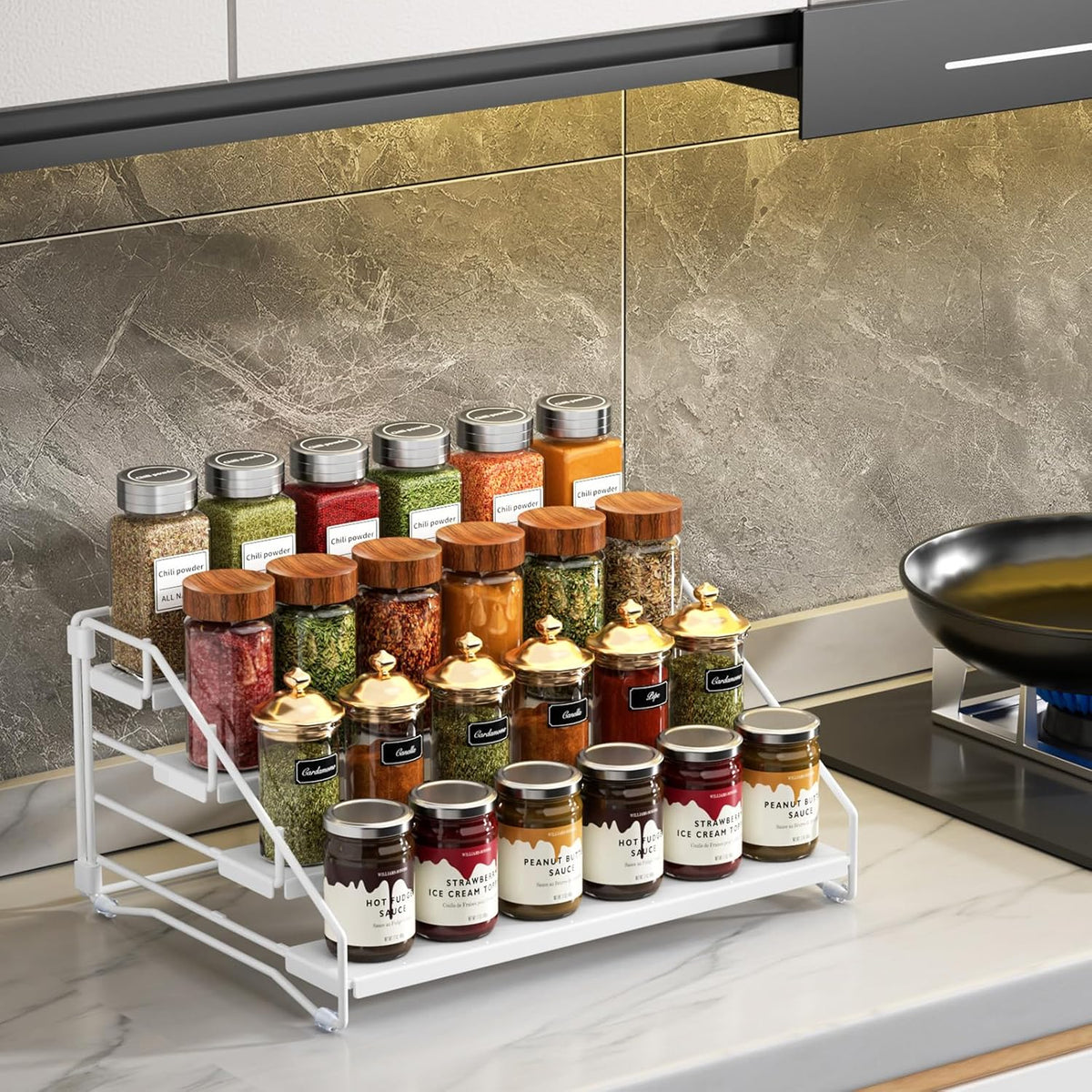 RCHYFEED Spice Rack Organizer for Cabinet, 4 Tier Spice Organization for Cabinet Depth