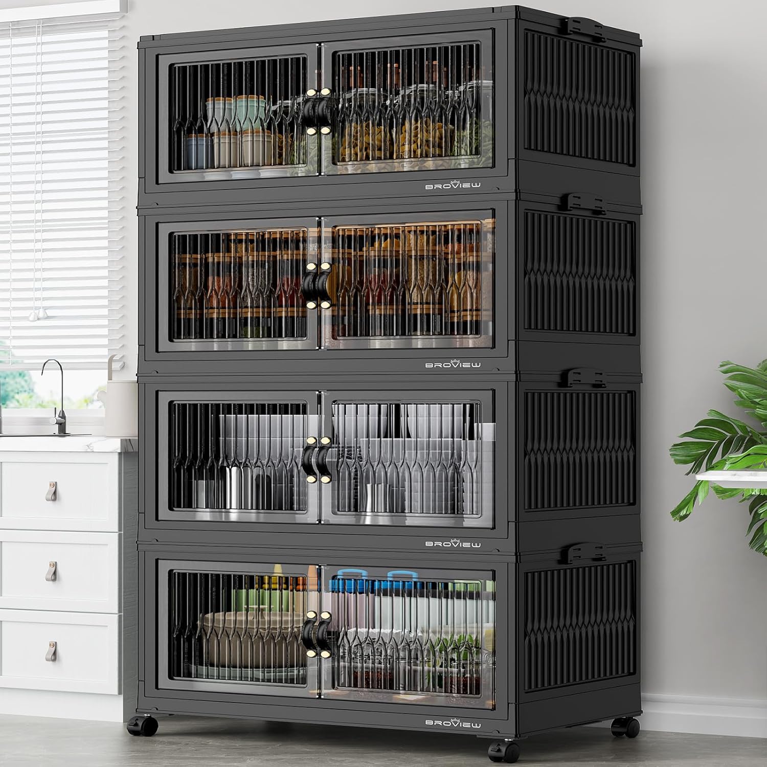 BROVIEW 480Qt Stackable Storage Bins with 4 Lids, Extra Large Closet Organizer Collapsible Drawer