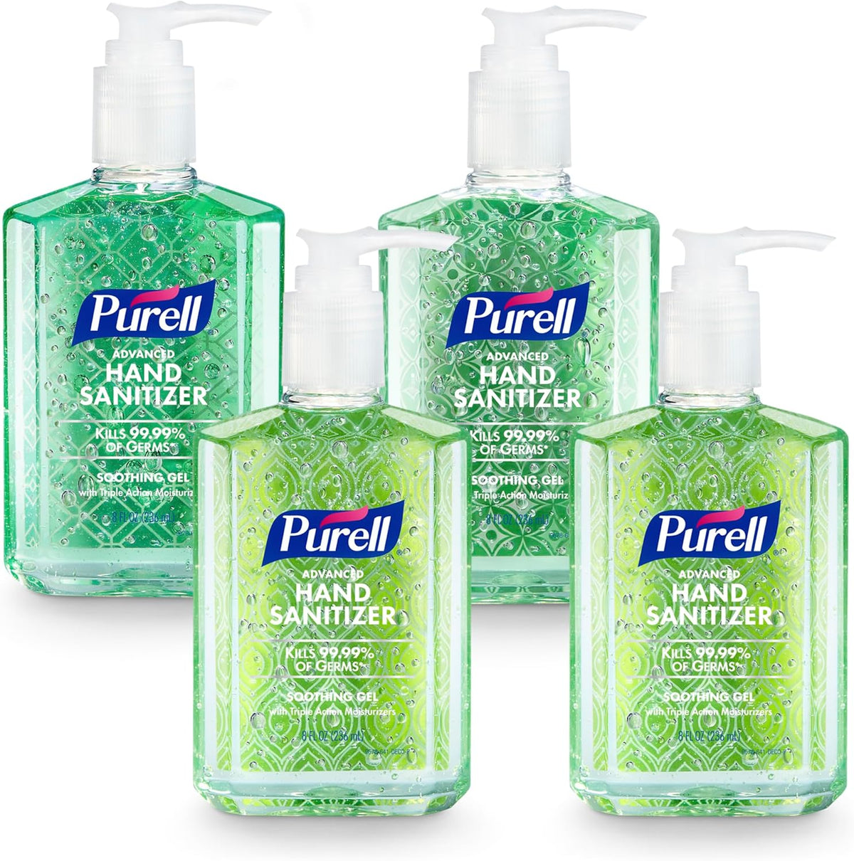 PURELL Advanced Hand Sanitizer Soothing Gel, Fresh Scent, 8 fl oz Pump Bottle (Pack of 4)