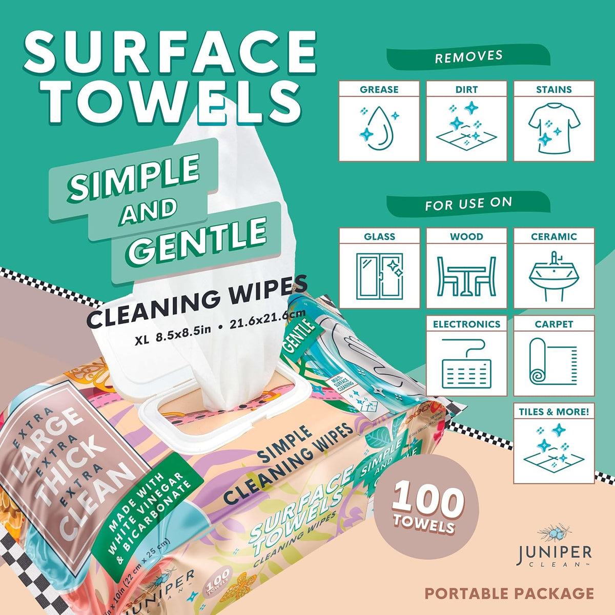 6 Packs Surface Cleaning Wipes, Thick & Large Dispose, All-Purpose Cleaner for Bathroom, Kitchen