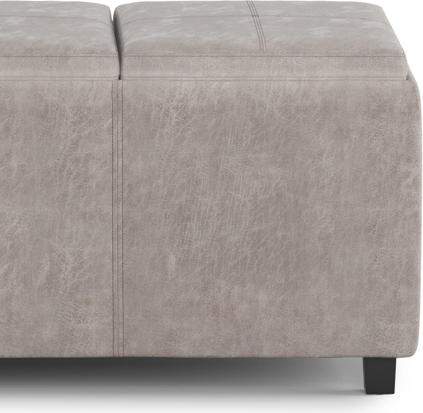 SIMPLIHOME Avalon 42 inch Wide Contemporary Rectangle Storage Ottoman in Distressed Grey Taupe