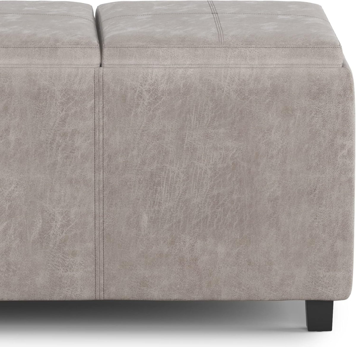SIMPLIHOME Avalon 42 inch Wide Contemporary Rectangle Storage Ottoman in Distressed Grey Taupe