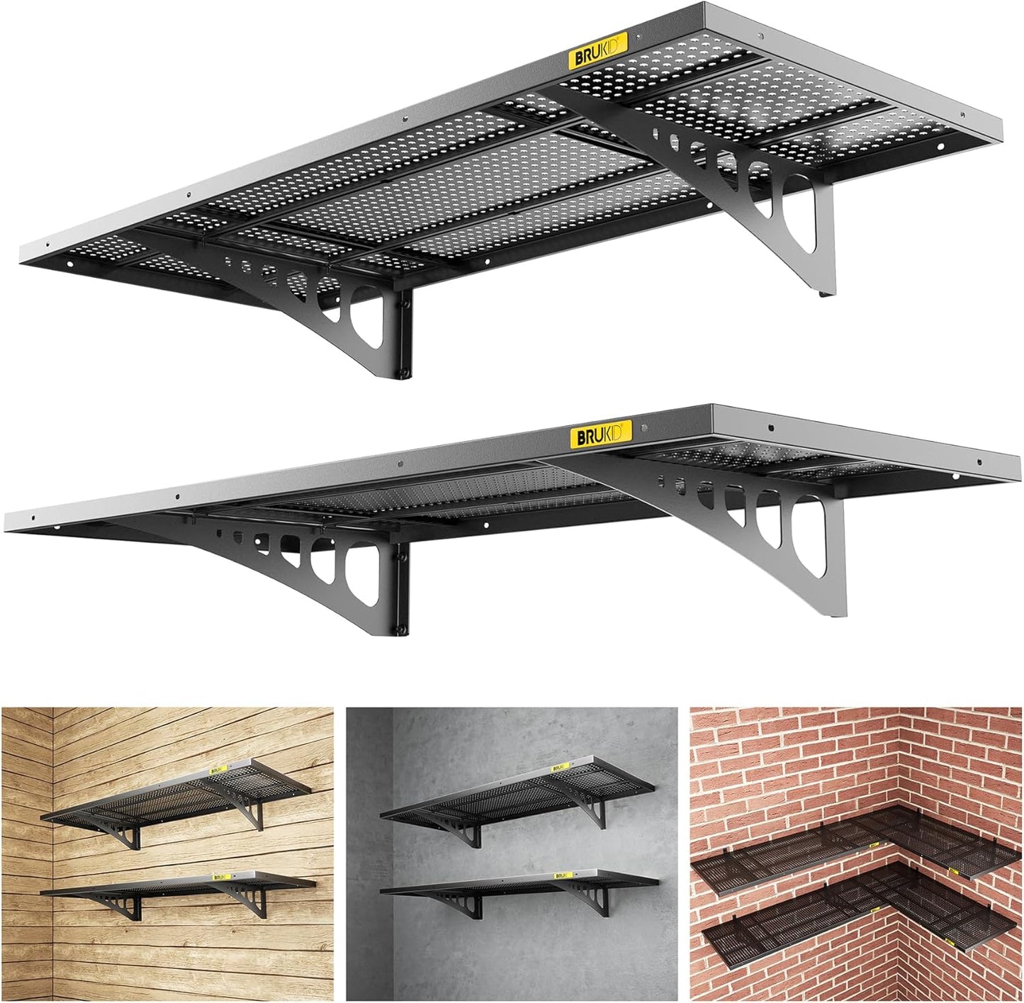 2Pack 1.64x4ft Adjustable Metal Garage Wall Shelving Heavy Duty Garage Storage Shelf Wall Mounted