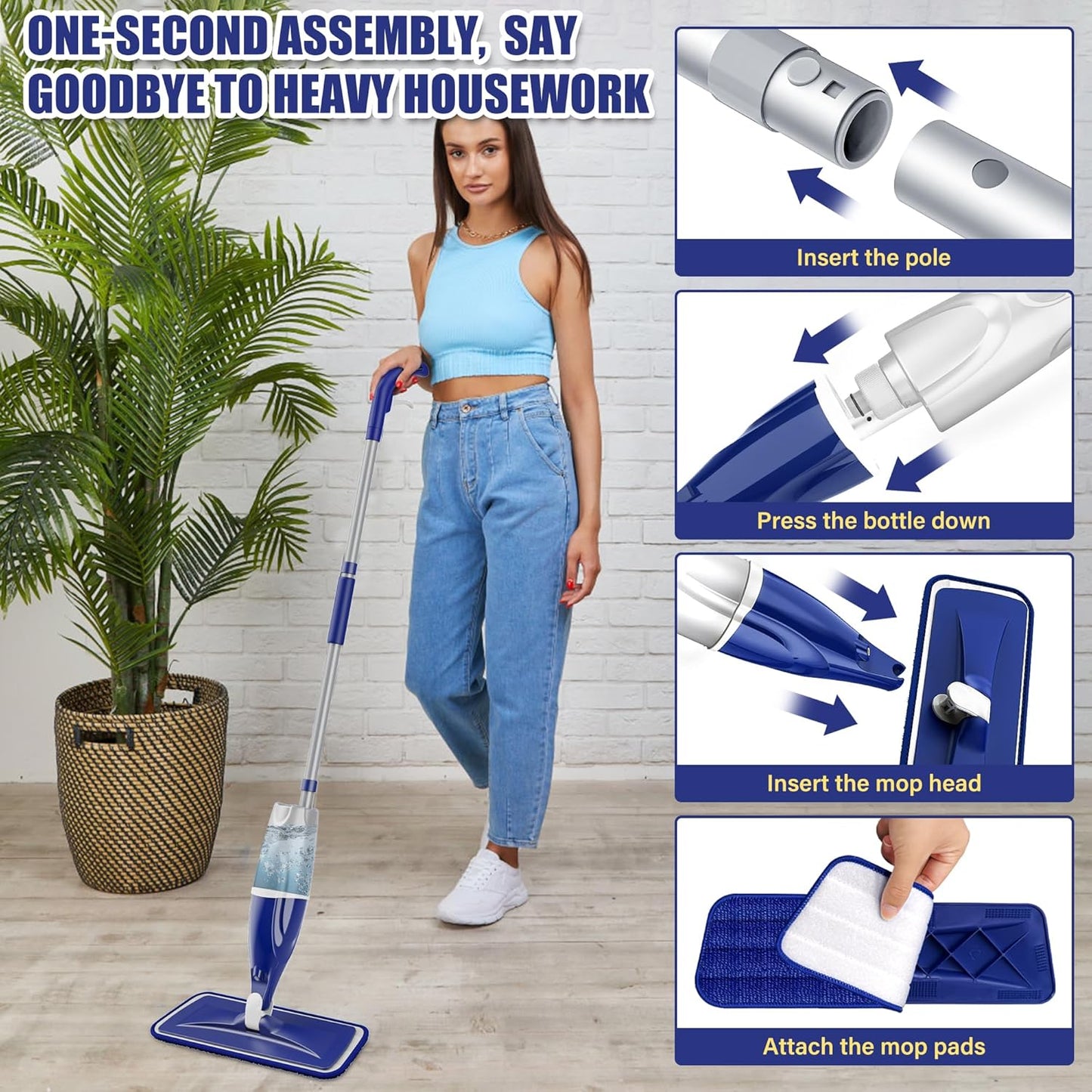 Microfiber Spray Mop for Floors Cleaning: Wet Dry Hardwood Floor Mops with 3 Washable Reusable Pads