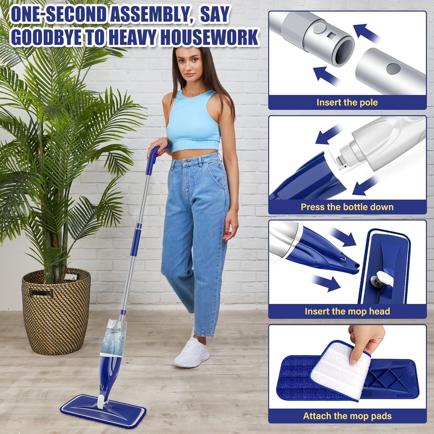 Microfiber Spray Mop for Floors Cleaning: Wet Dry Hardwood Floor Mops with 3 Washable Reusable Pads