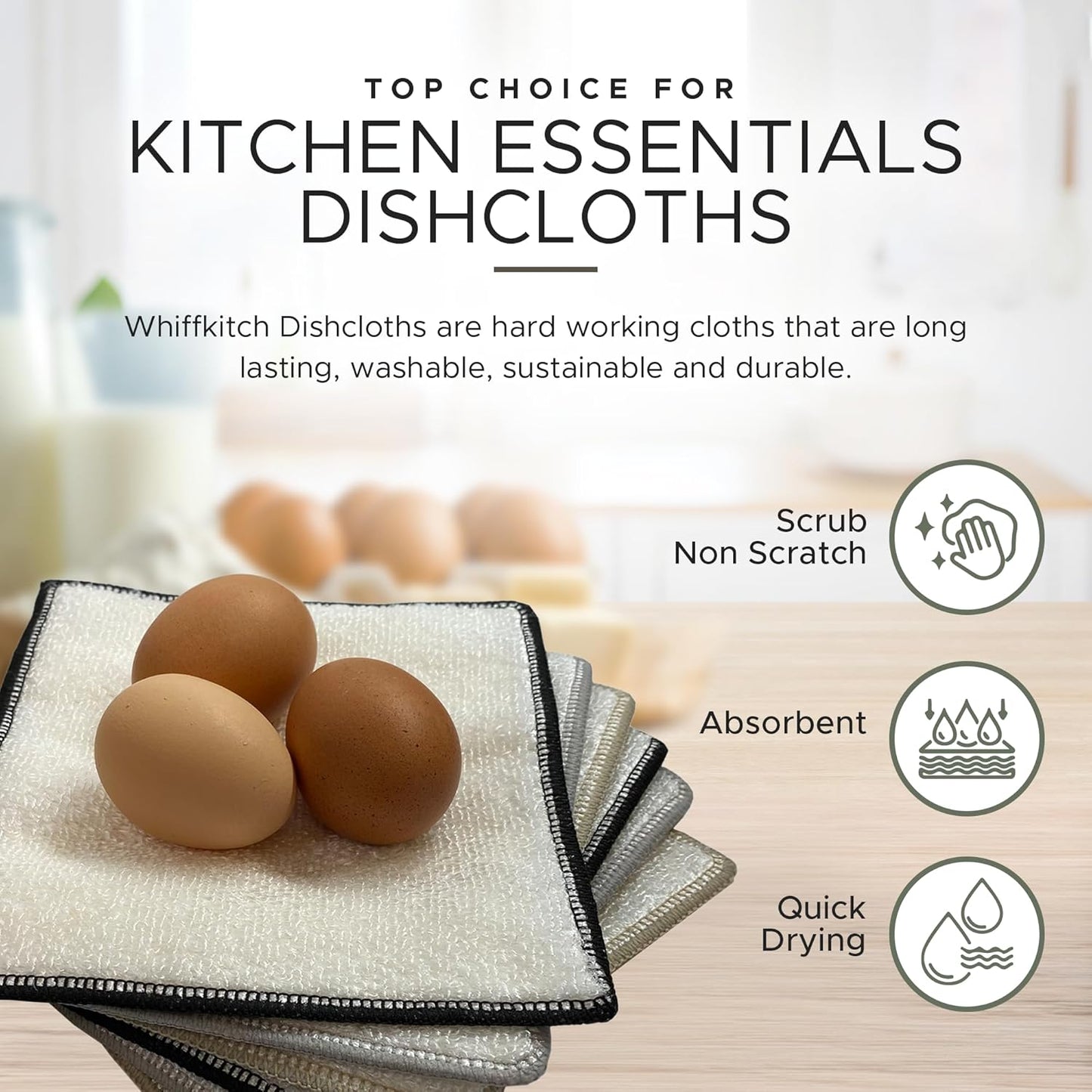 Whiffkitch Dishcloths & Dish Towels for Kitchen - Reusable, Hygienic, Quick Drying, Durable Kitchen