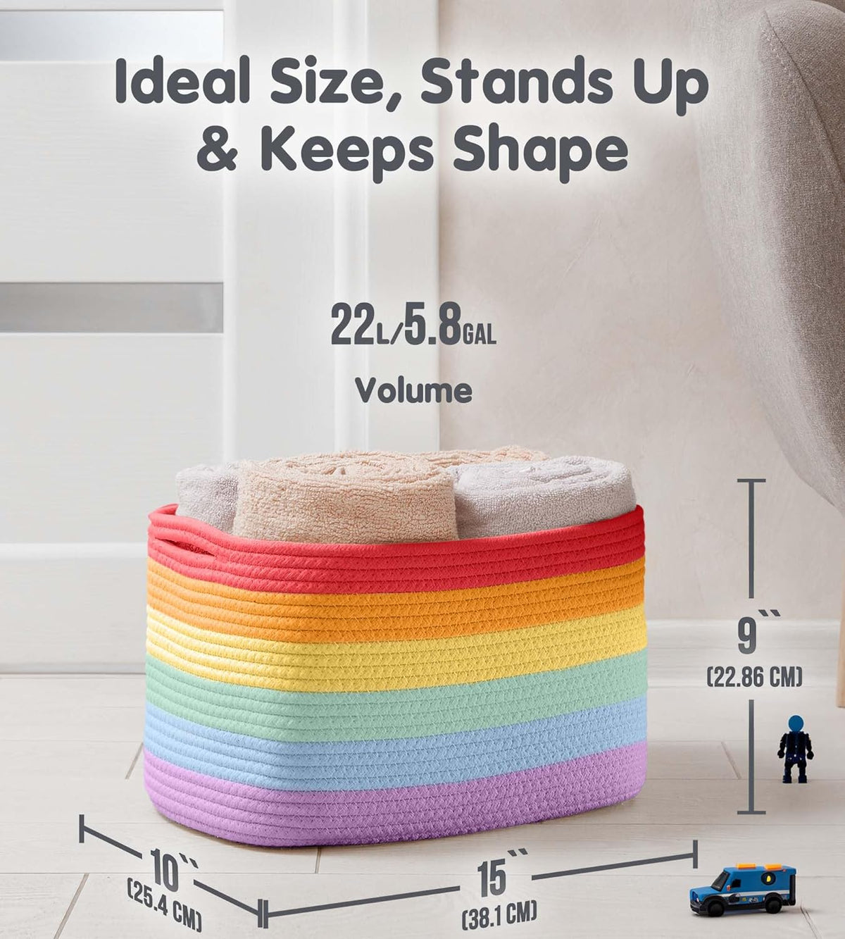 CHAT BLANC Rainbow Cotton Rope Baskets for Organizing | Storage Baskets for Shelves | Rainbow Rope