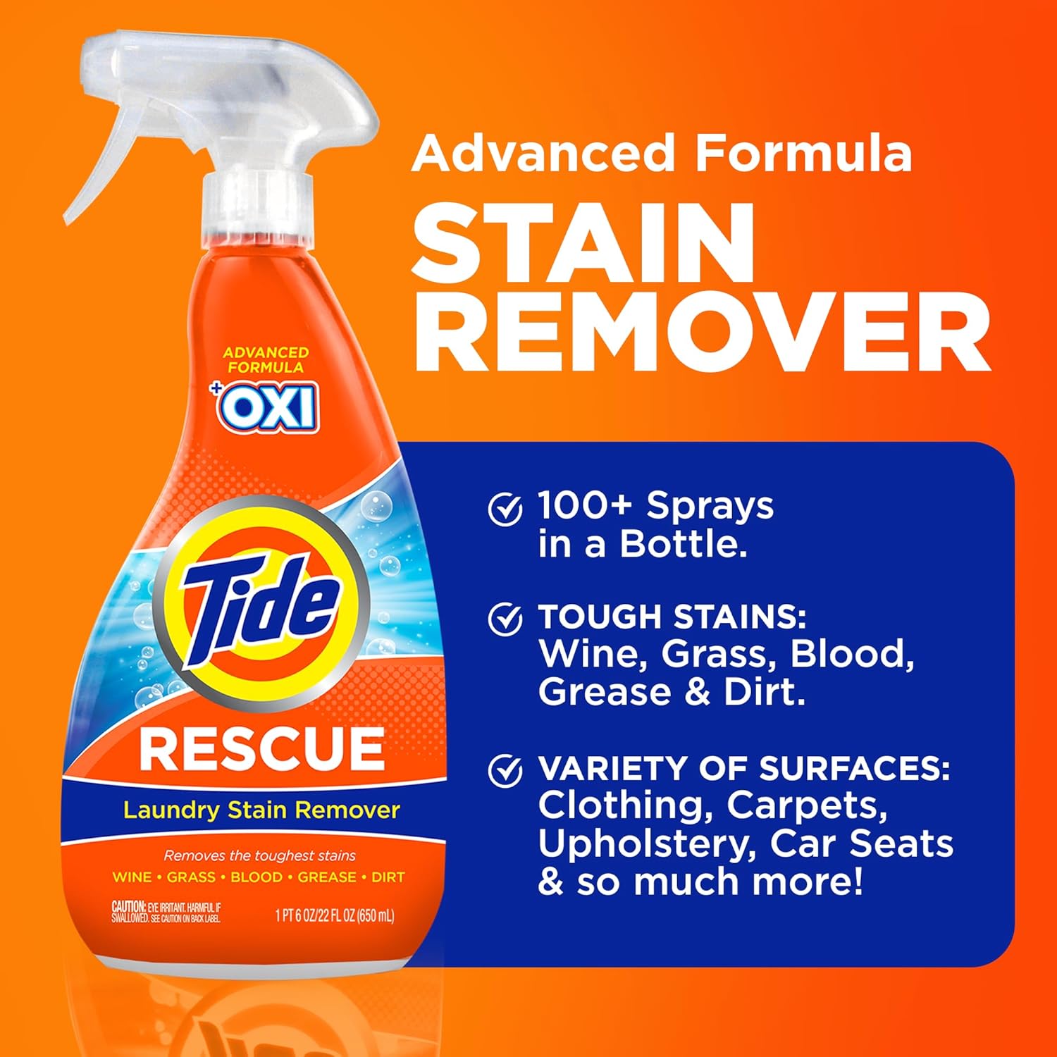 Tide Laundry Stain Remover Spray with Oxi, Travel Stain Remover for Clothes, Carpet, Upholstery