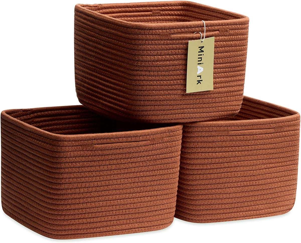 Small Organizing Baskets for Cubes Shelf, 9.7x9.7x7.1 Inch Rope Woven Storage Bins for Nursery