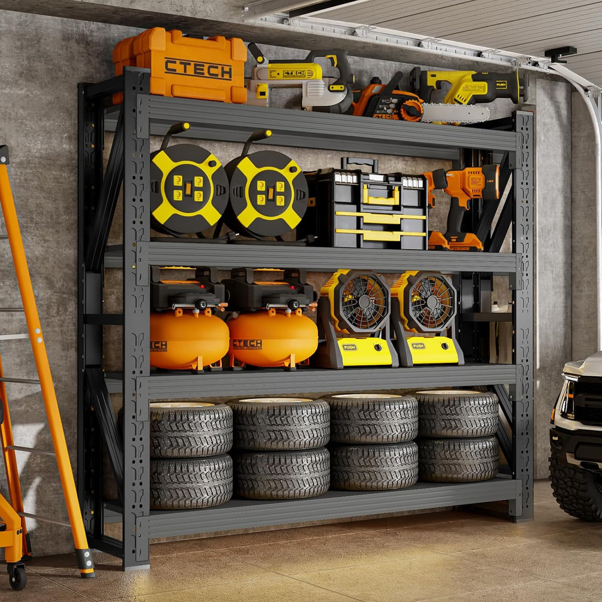 4000LBS Storage Shelves Heavy Duty, 48" W Metal Garage Shelving Units, 4 Tier Adjustable Shelf
