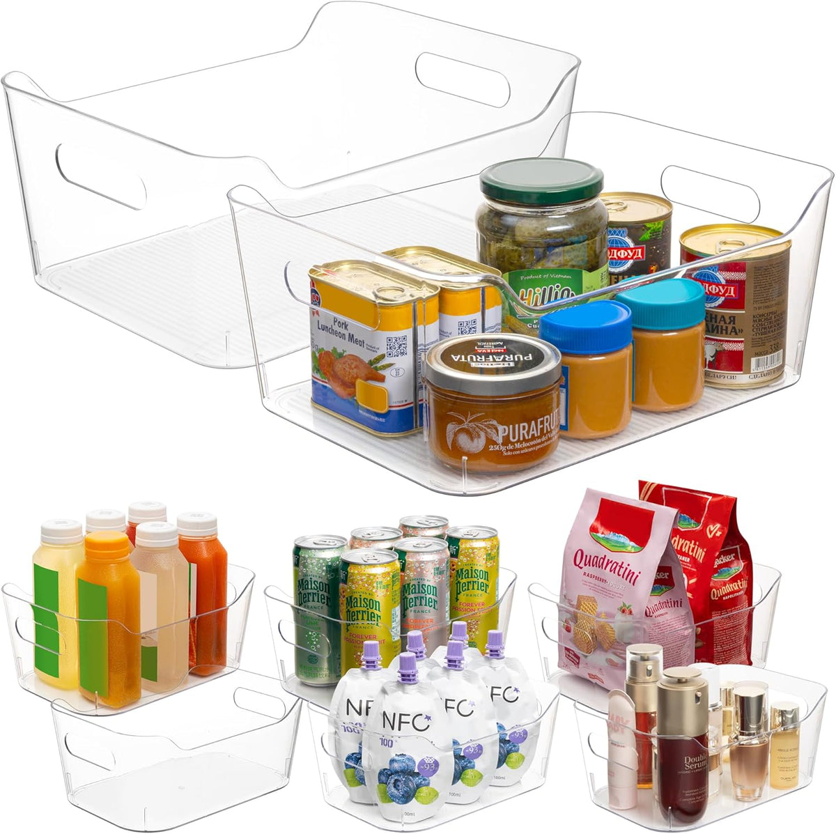 Tiawudi Set of 8 Clear Plastic Storage Bins, 2 Extra Large and 6 Small Storage Containers for