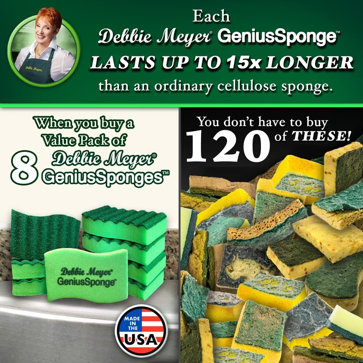 Debbie Meyer GeniusSponges-8 Scrubber Sponges with Built-in Odor Blocking Properties | Non-Scratch