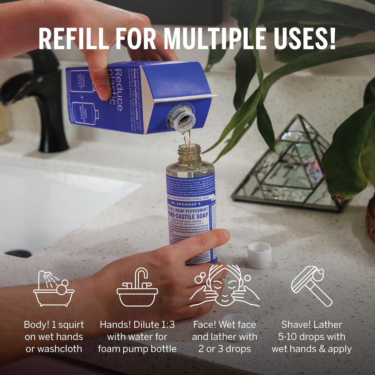 Dr. Bronner's Pure-Castile Liquid Magic Soap Refill - Made with Regenerative Organic Certified