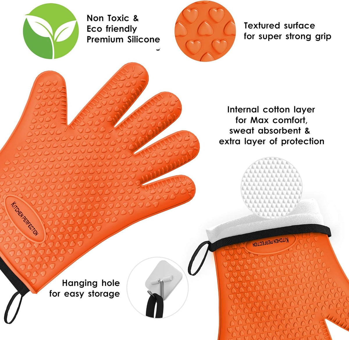 KITCHEN PERFECTION Silicone Smoker Oven Gloves -Extreme Heat Resistant BBQ Gloves -Handle Hot Food
