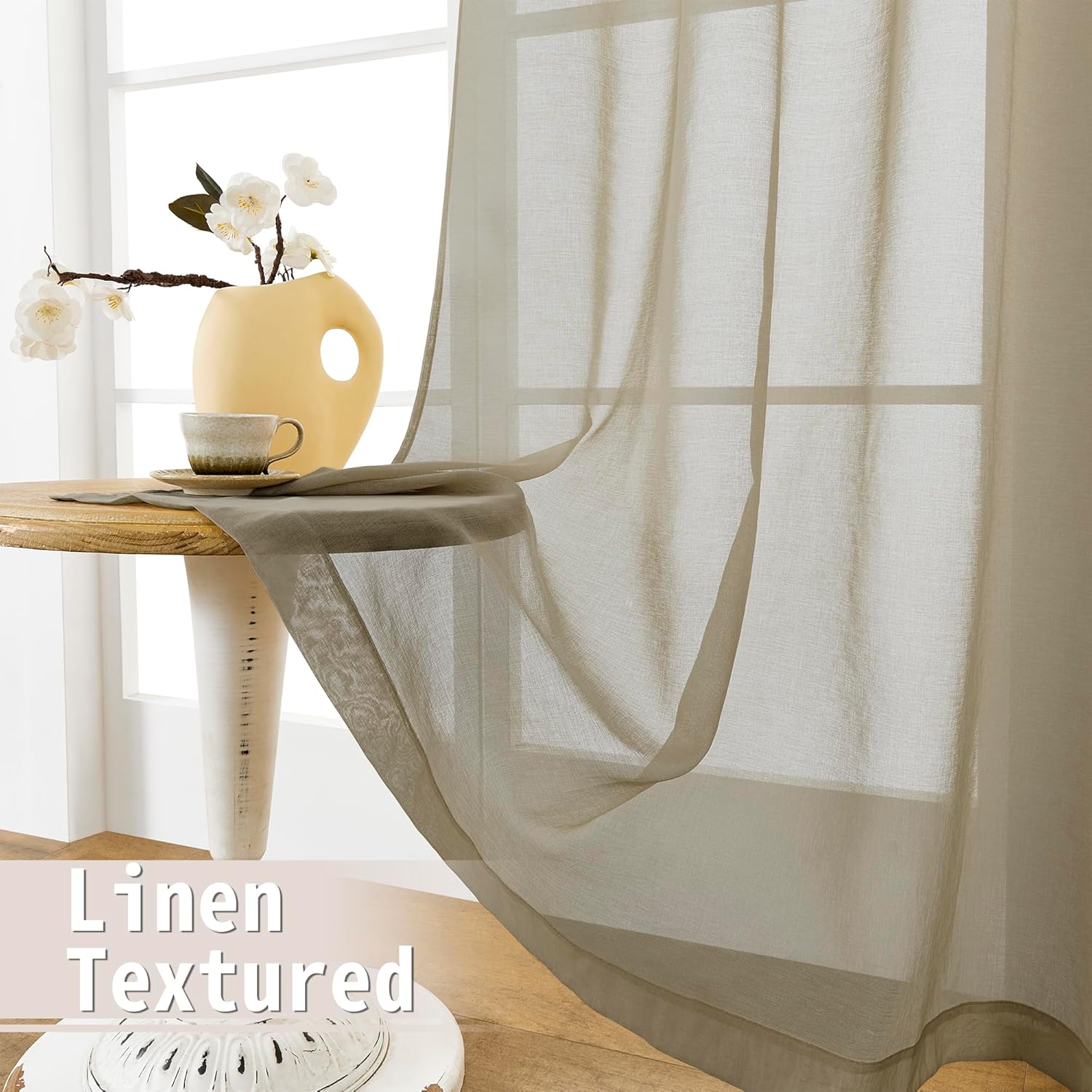 Tollpiz Small Sheer Door Curtain Closet Linen Textured Curtain Sheers Doorway Light Filtering Voile
