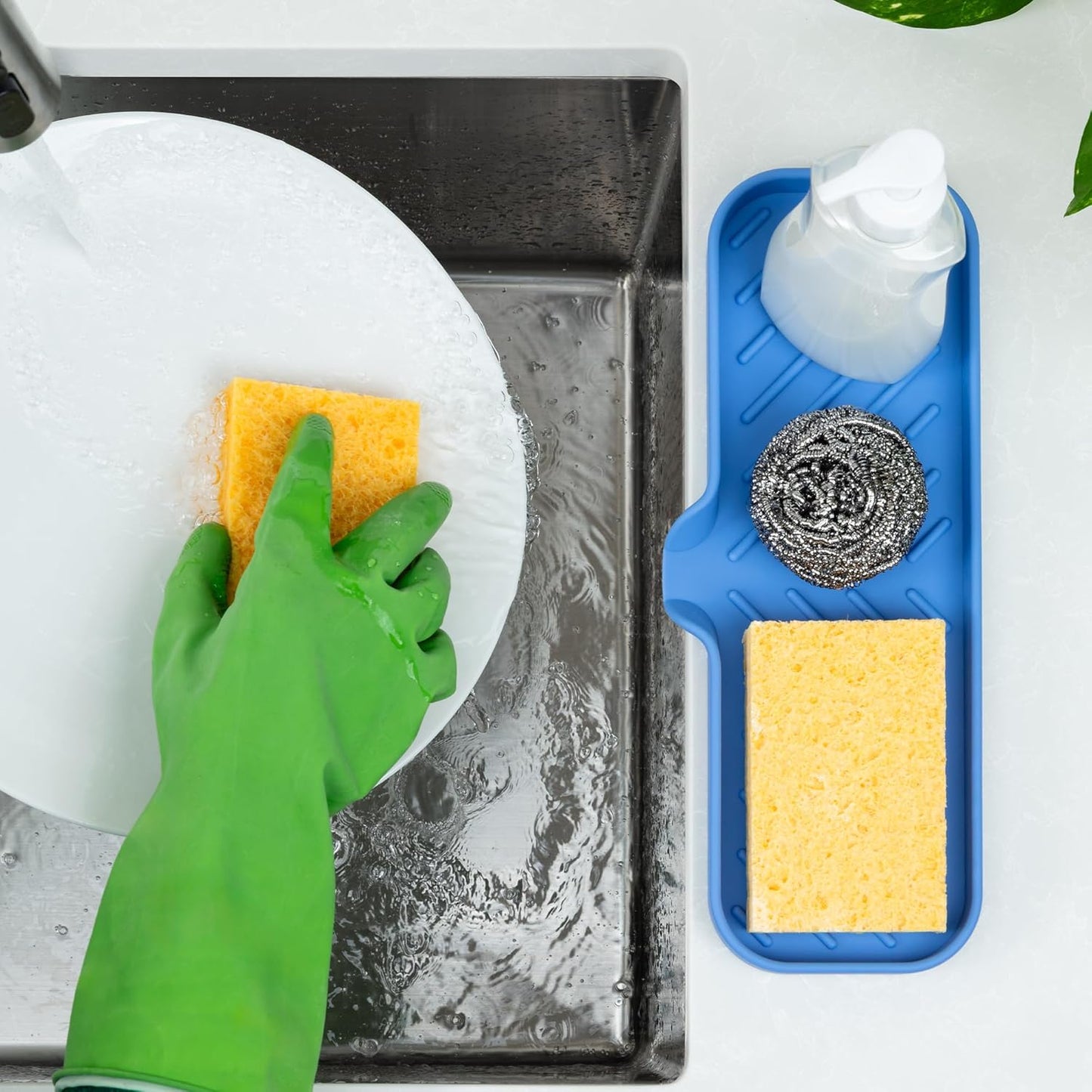 Zulay Large Silicone Sponge Holder (12x4) – Flexible Sink Organizer Tray for Kitchen & Bathroom