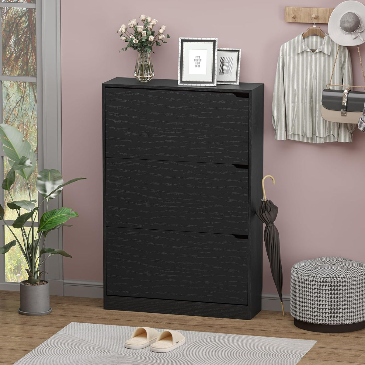 Shoe Storage Cabinet with 3 Flip Drawers,Narrow Shoe Rack Cabinet,Freestanding Organizer Storage
