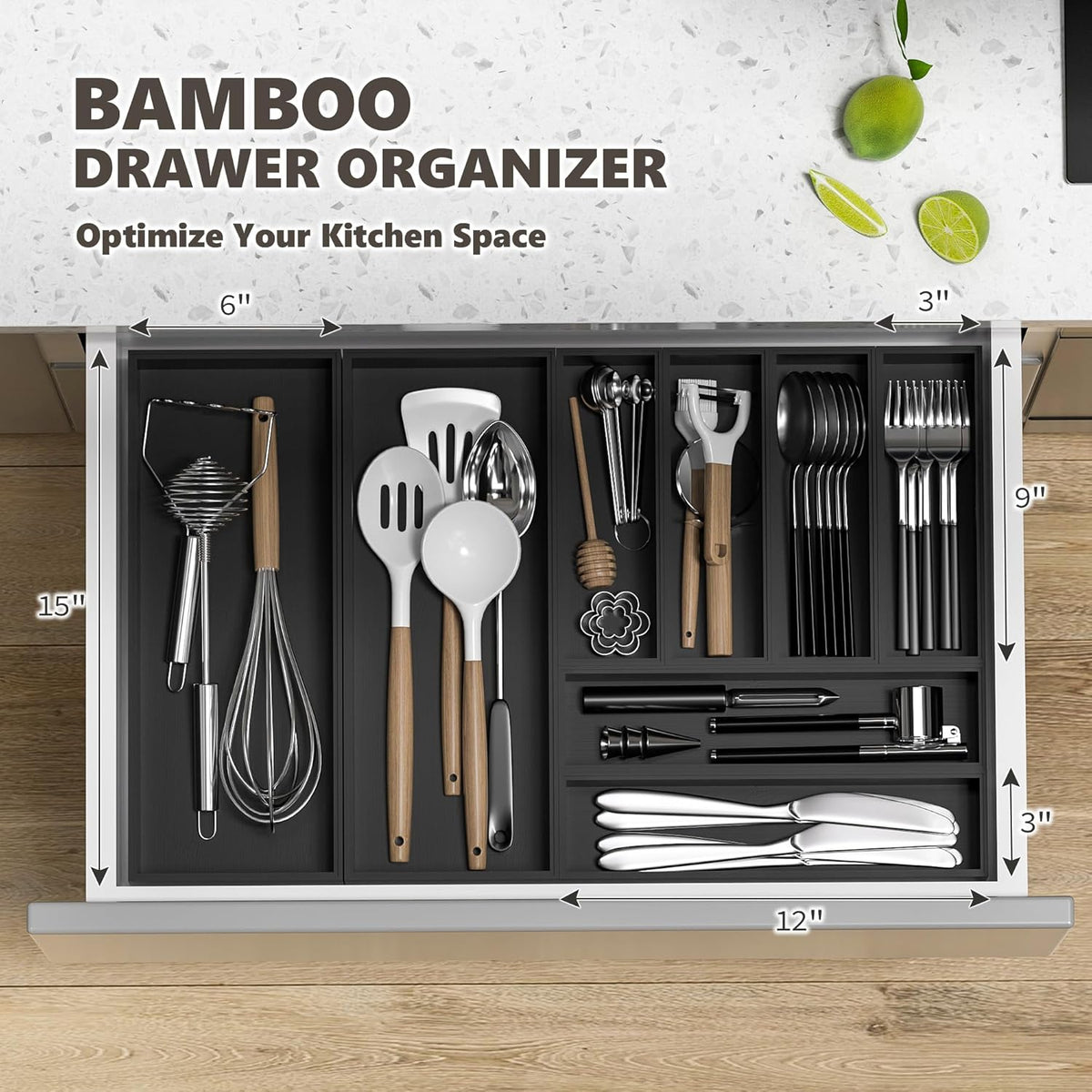 Kitchen Drawer Organizer Bins, Stackable Bamboo Drawer Organizer for Silverware, 2 Pcs Toilet Paper