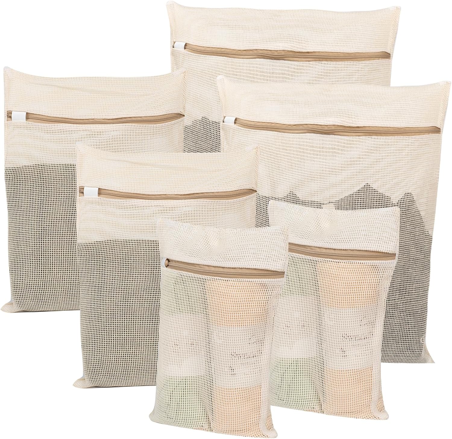 6-Piece Bag, Durable Cotton Mesh Laundry Bag, Sturdy Zipper, Breathable Mesh, Exquisite Laundry Bag