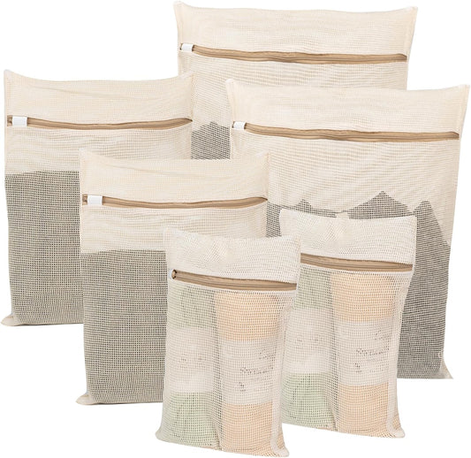 6-Piece Bag, Durable Cotton Mesh Laundry Bag, Sturdy Zipper, Breathable Mesh, Exquisite Laundry Bag