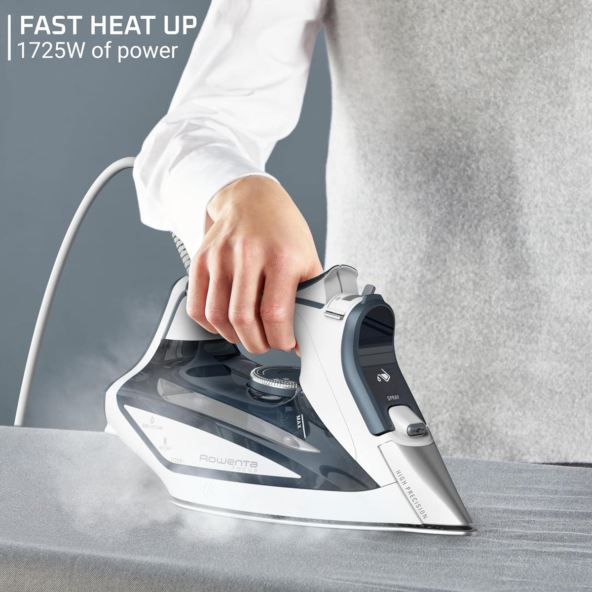 Rowenta Iron Steamer for Clothes, Focus Stainless Steel Soleplate, 400 Microsteam Holes, Powerful