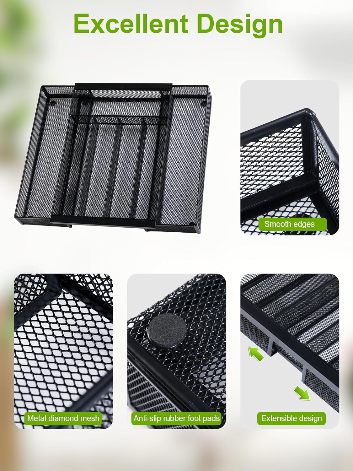Silverware Organizer Metal Mesh, Drawer Organizer, Utensil Cutlery Tray for kitchen