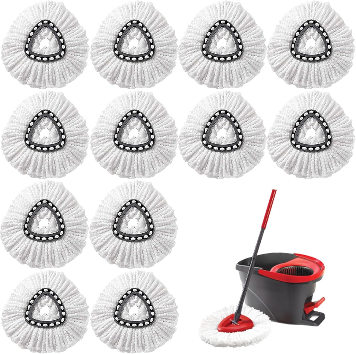 12Pcs Spin Mop Replacement Heads, White Large 360° Easy Wring Spin Mop 100% Microfiber Refill, Easy