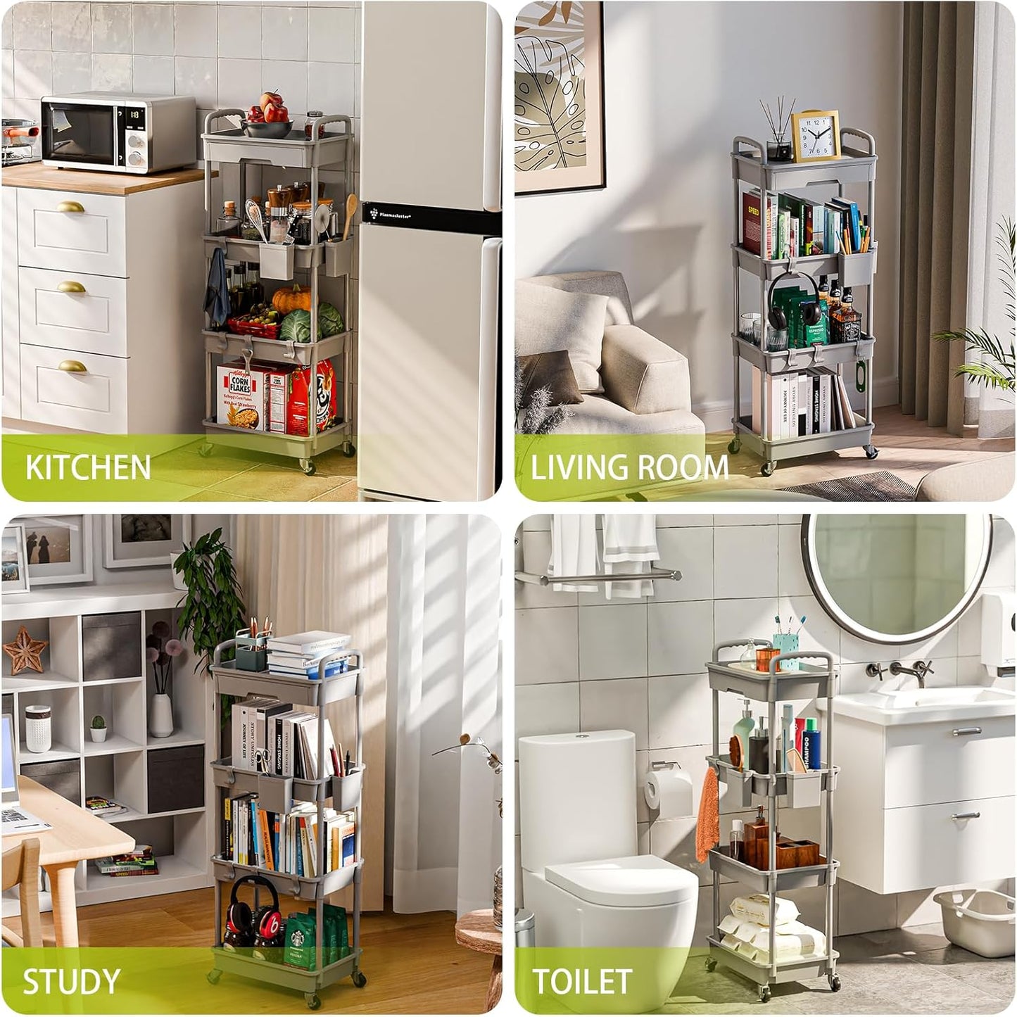 4 Tier Rolling Cart Organizer,Art Craft Diaper Bedside Snack Laundry Room Bathroom Organizer Narrow