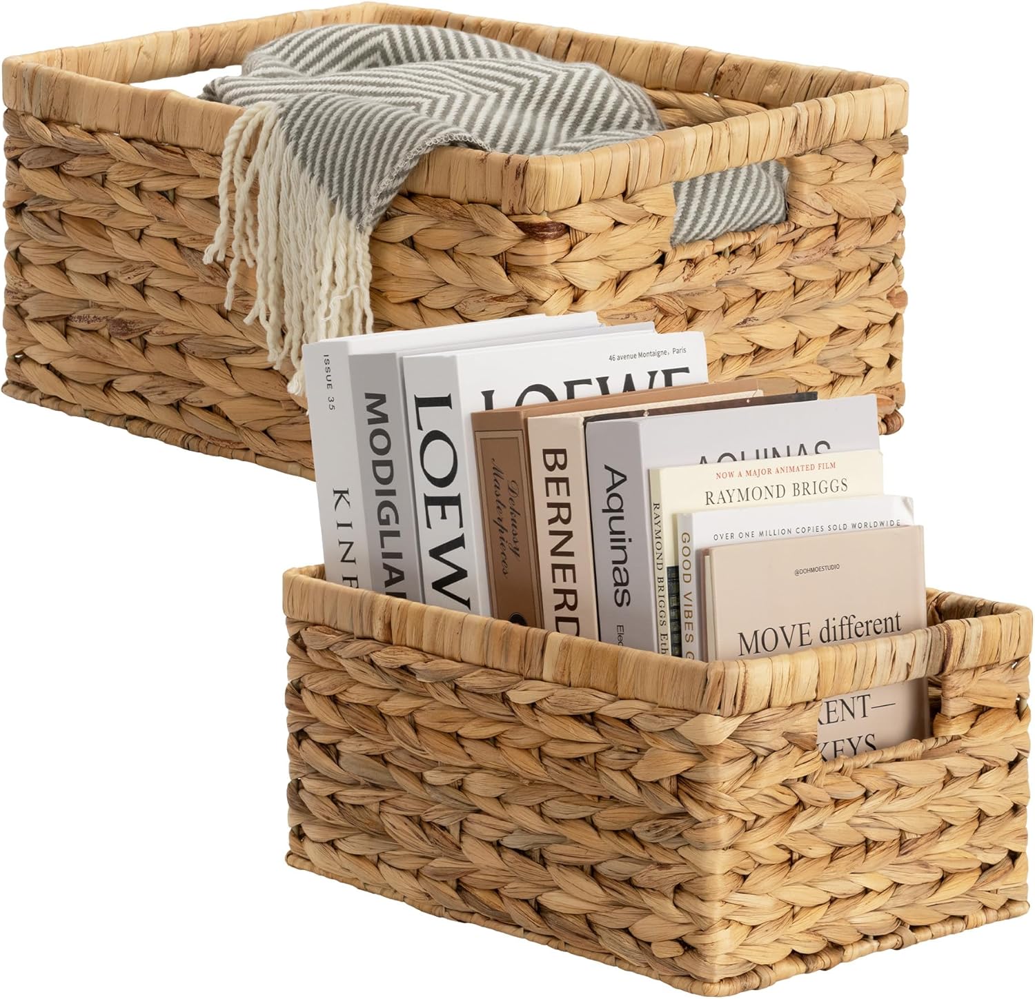 StorageWorks Wicker Storage Baskets, Large and Small Baskets, Handwoven Water Hyacinth Basket for
