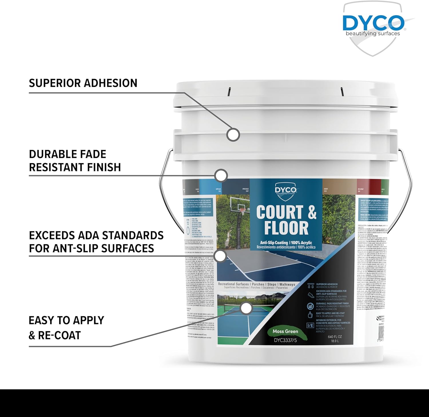 DYCO Court & Floor Anti-Slip Coating - Slip Resistant Pavement, Cement & Concrete Paint for