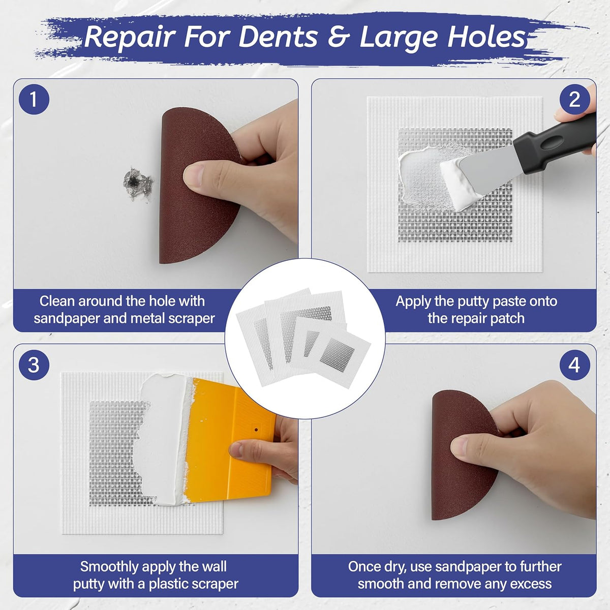 Oriflame Drywall Repair Kit: 8.5 Ounce Spackle Wall Repair with Patch/Scraper/Sandpaper/Gloves