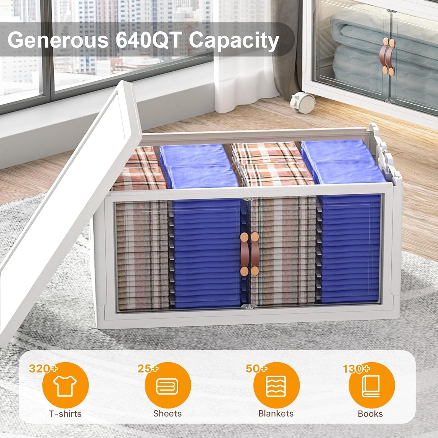 Extra Large Stackable Storage Bins with Lids & Wheels & Door, 1280QT-160QT/40GAL*8Pack Foldable