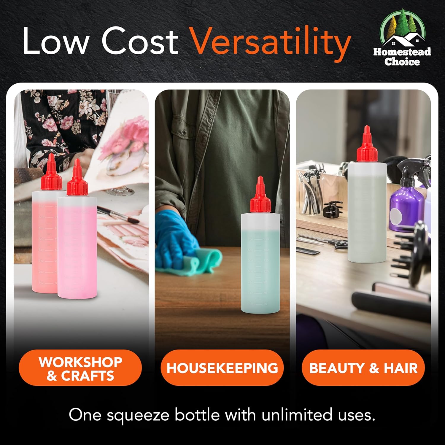 6-pack Plastic Squeeze Bottles for Sauces - 8oz Condiment Squeeze Bottles for Liquids - BPA Free