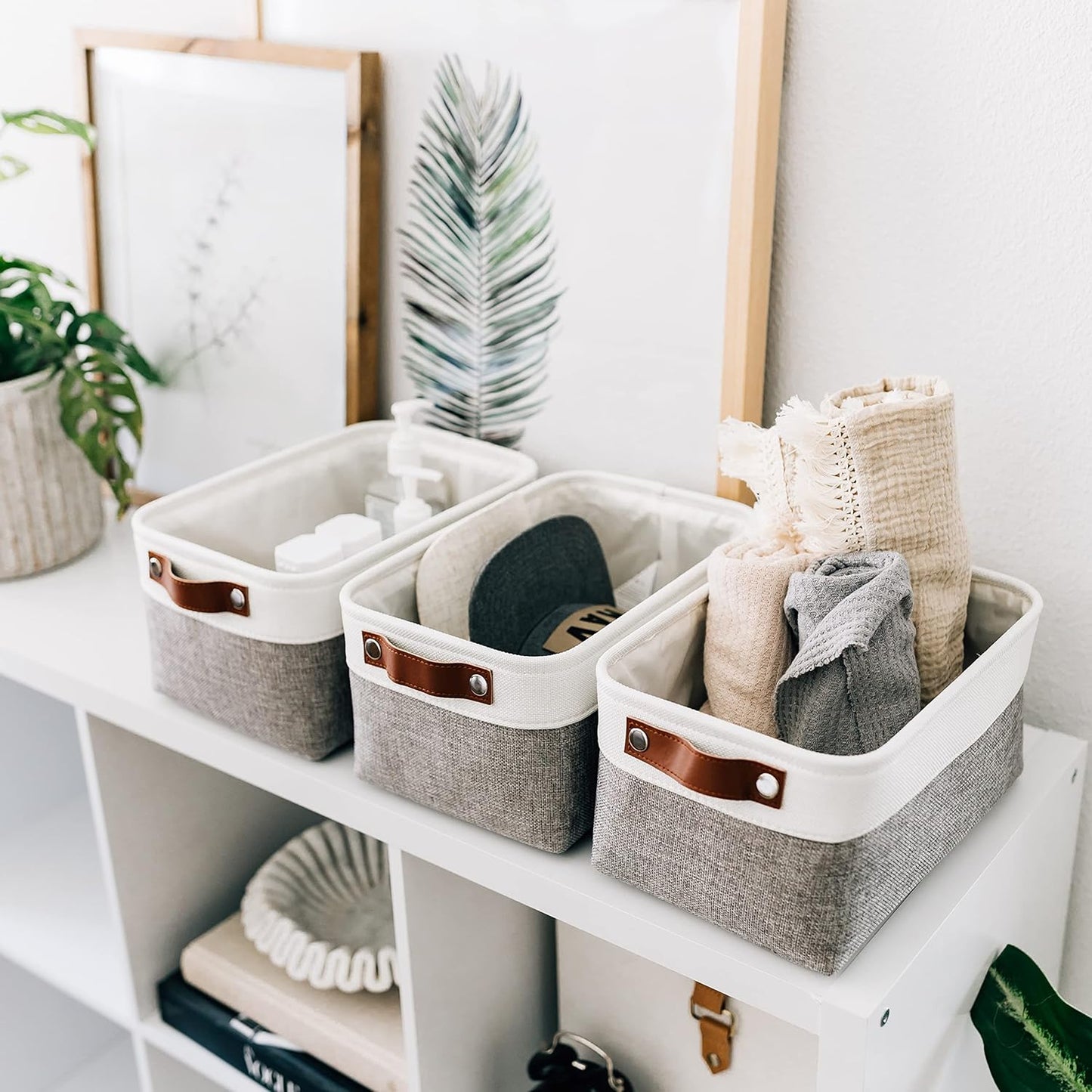 OrganiHaus Small Fabric Storage Bins for Shelves 3 Pack, 12x8in Closet Storage Bins for Shelves