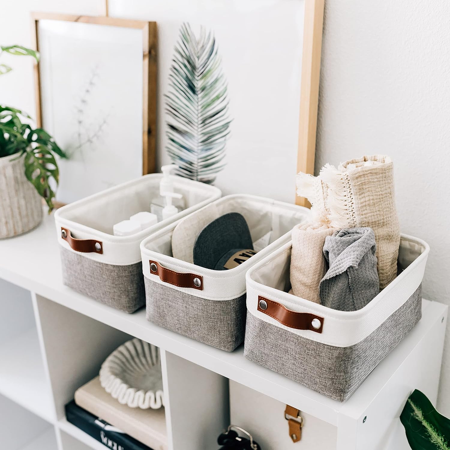 OrganiHaus Small Fabric Storage Bins for Shelves 3 Pack, 12x8in Closet Storage Bins for Shelves