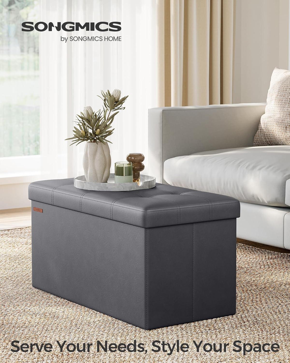 SONGMICS Mazie Collection - 30 Inches Folding Storage Ottoman Bench, Ottoman with Storage, Foot