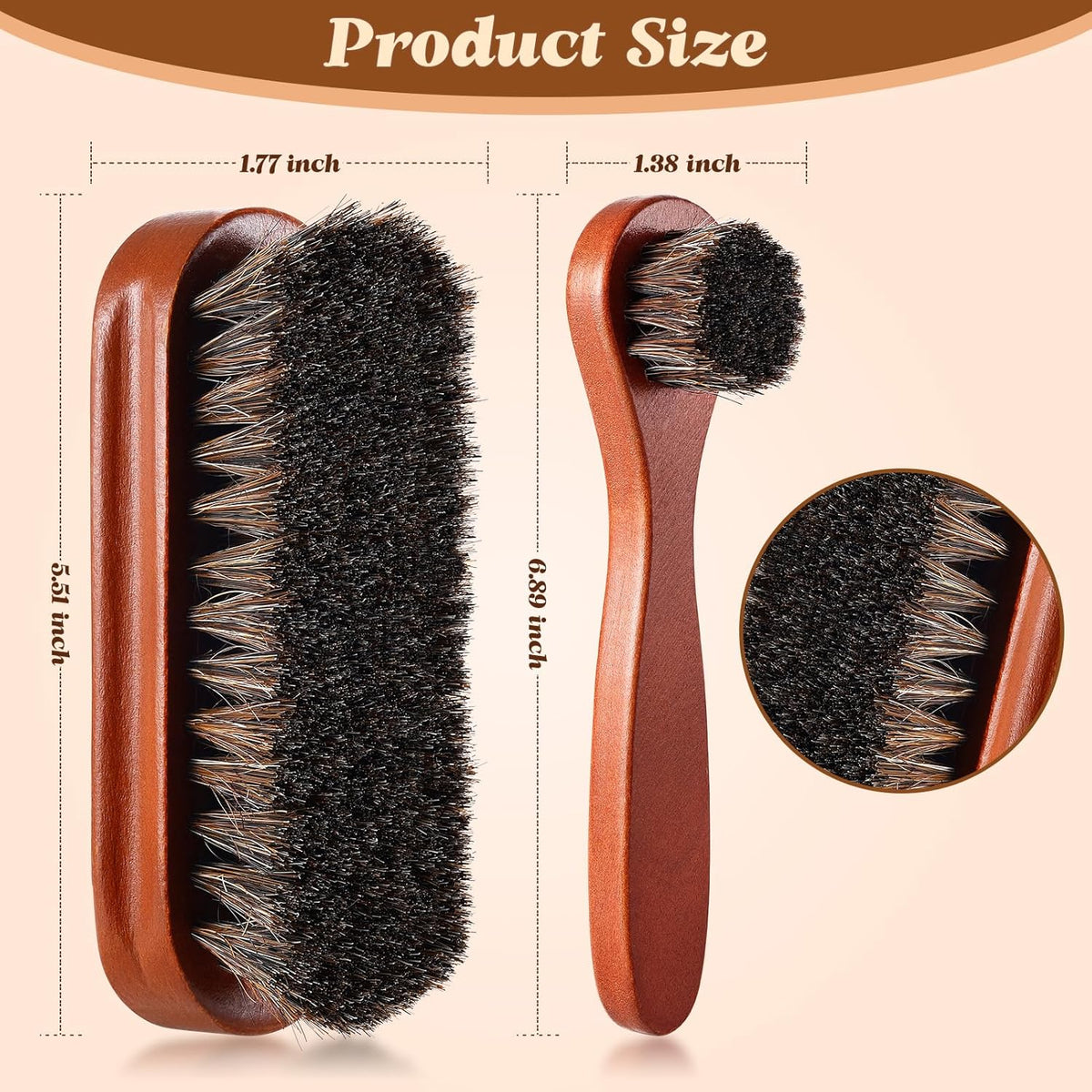 2 Pcs Horsehair Shine Shoes Brush Kit Polish Dauber Applicators Cleaning Leather Shoes Boots Care