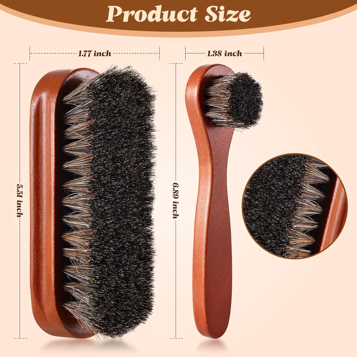 2 Pcs Horsehair Shine Shoes Brush Kit Polish Dauber Applicators Cleaning Leather Shoes Boots Care
