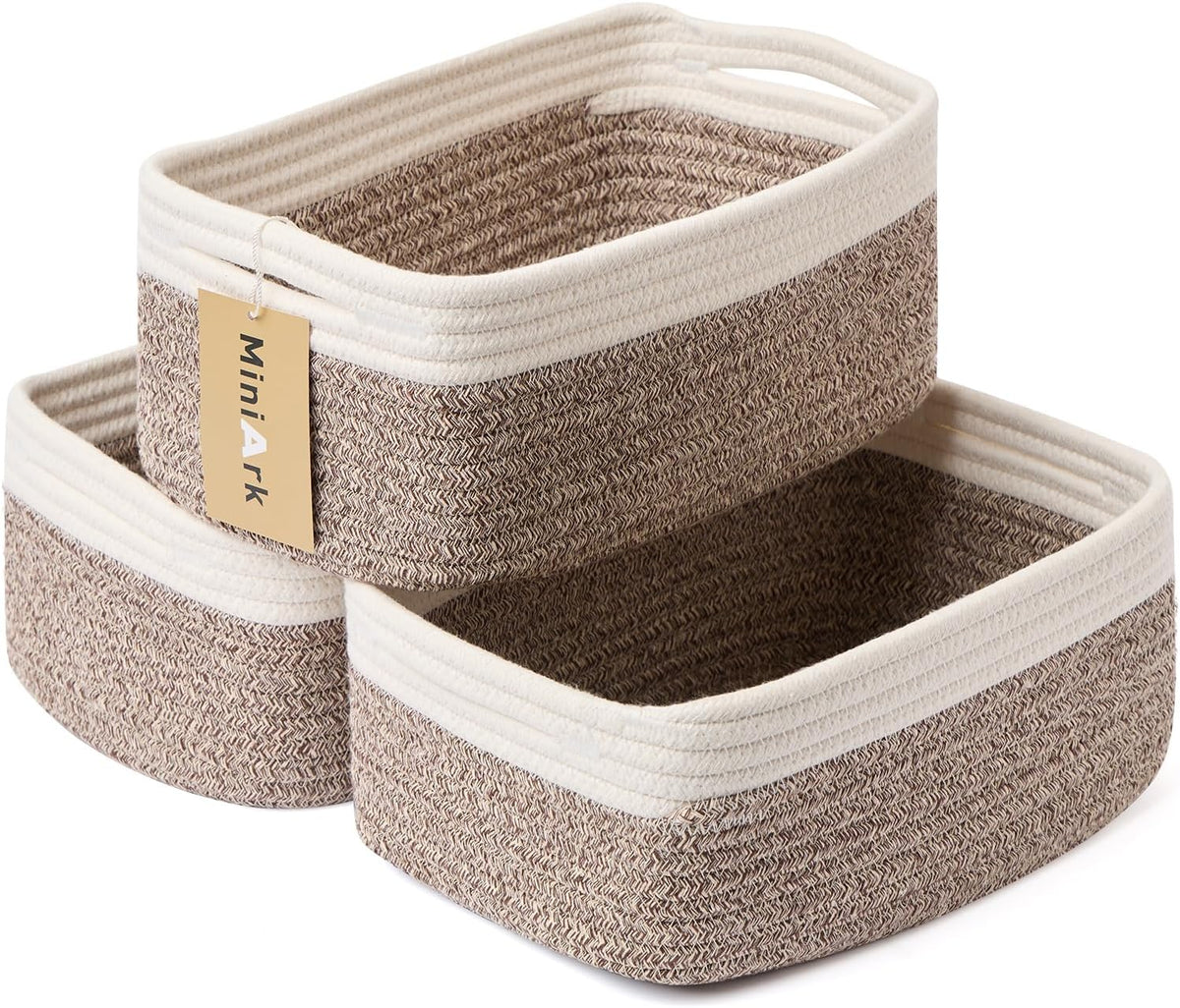 Small Storage Baskets for Organizing | Closet Organizer Bins | Shelf Toy Basket | Woven Rope